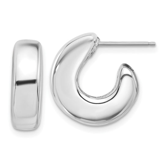 Rhodium-plated Sterling Silver Polished J-Hoop Post Earrings