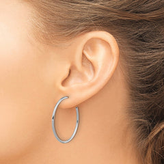 Rhodium-plated Sterling Silver Hollow Tube Post Hoop Earrings