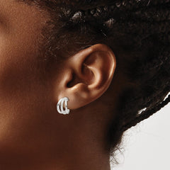 Sterling Silver E-Coating Polished and Textured Post Hoop Earrings