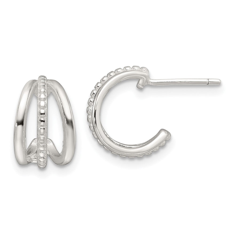 Sterling Silver E-Coating Polished and Textured Post Hoop Earrings