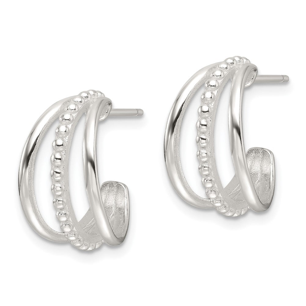 Sterling Silver E-Coating Polished and Textured Post Hoop Earrings