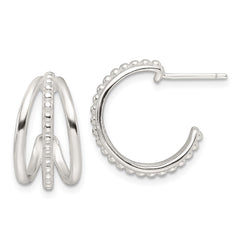 Sterling Silver E-Coating Polished and Textured Post Hoop Earrings