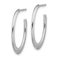 Rhodium-plated Sterling Silver Polished Flat Oval Post Hoop Earrings