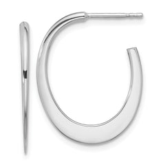 Rhodium-plated Sterling Silver Polished Flat Oval Post Hoop Earrings