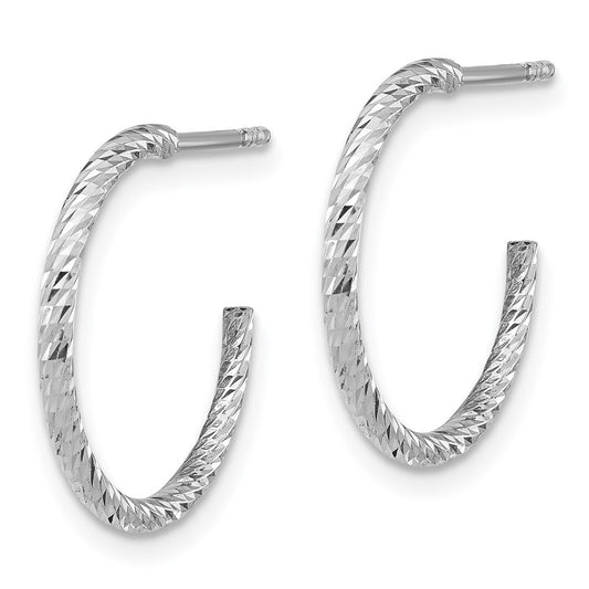 Rhodium-plated Sterling Silver Diamond-cut Hollow Tube Post Hoop Earrings