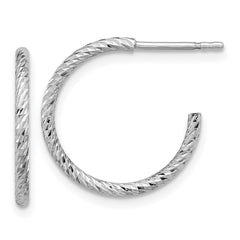 Rhodium-plated Sterling Silver Diamond-cut Hollow Tube Post Hoop Earrings