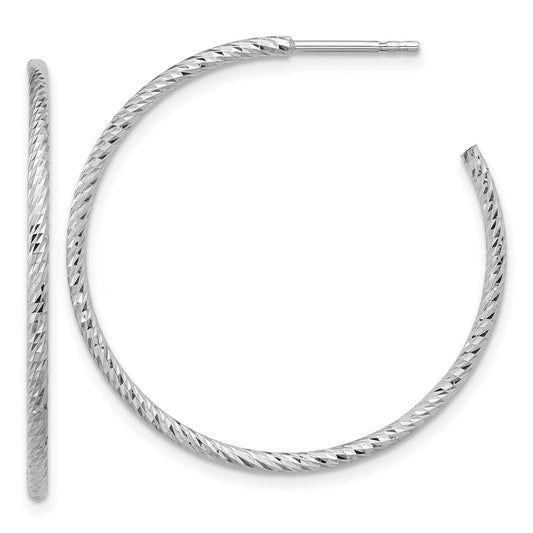 Rhodium-plated Sterling Silver Diamond-cut Hollow Tube Post Hoop Earrings