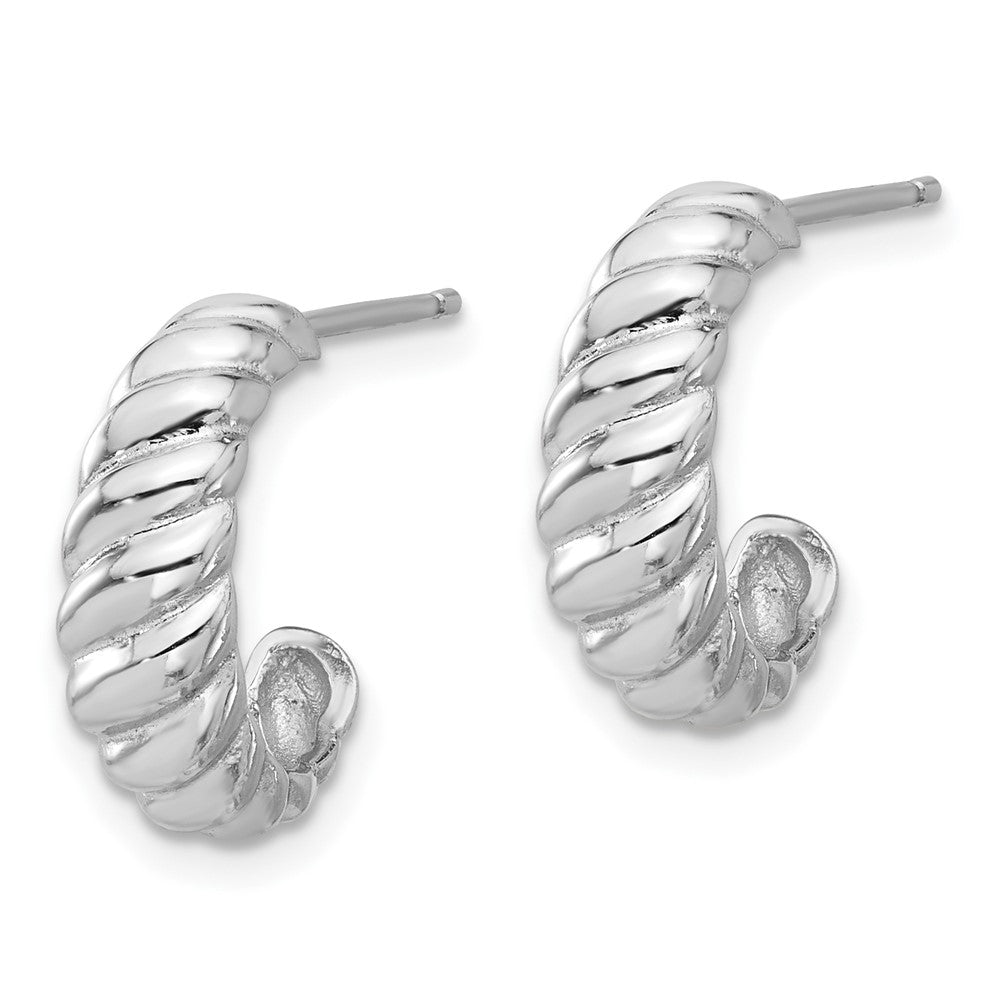 Rhodium-plated Sterling Silver Scalloped Post Hoop Earrings