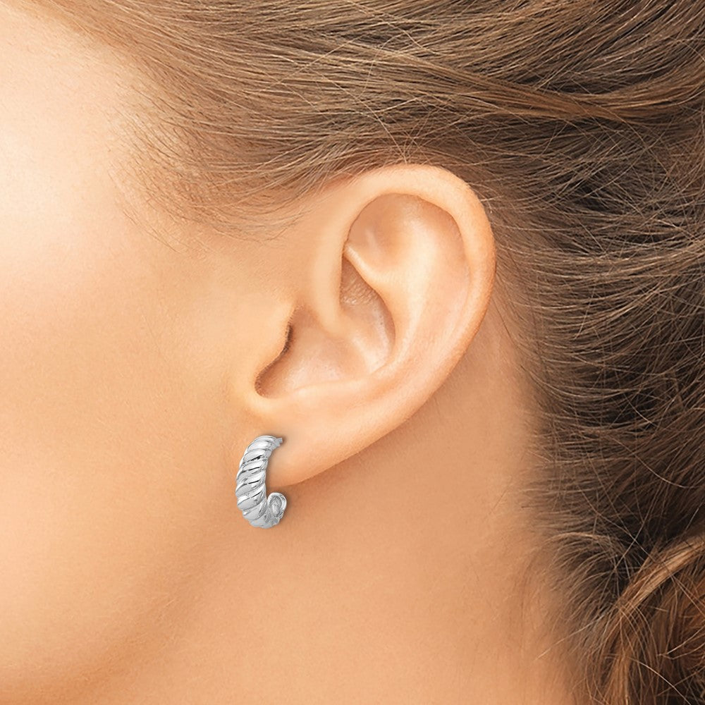 Rhodium-plated Sterling Silver Scalloped Post Hoop Earrings