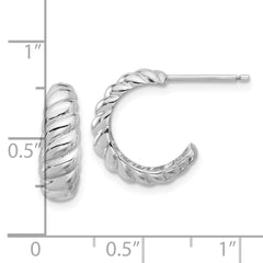 Rhodium-plated Sterling Silver Scalloped Post Hoop Earrings