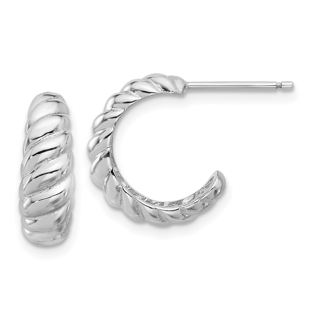 Rhodium-plated Sterling Silver Scalloped Post Hoop Earrings