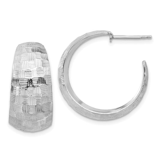 Rhodium-plated Sterling Silver Polish Textured J-Hoop Post Earrings
