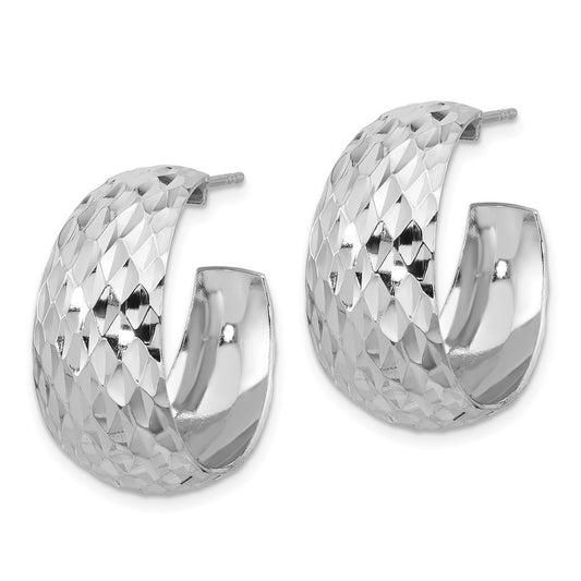Rhodium-plated Sterling Silver Polish and Textured J-Hoop Post Earrings