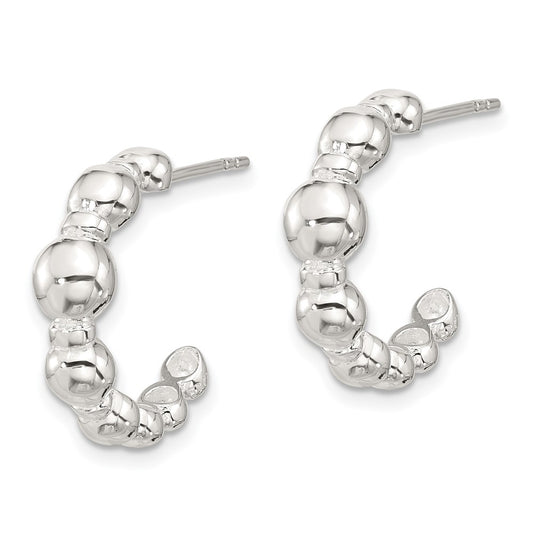 Sterling Silver Polished Graduated Bead Post J-Hoop Post Earrings