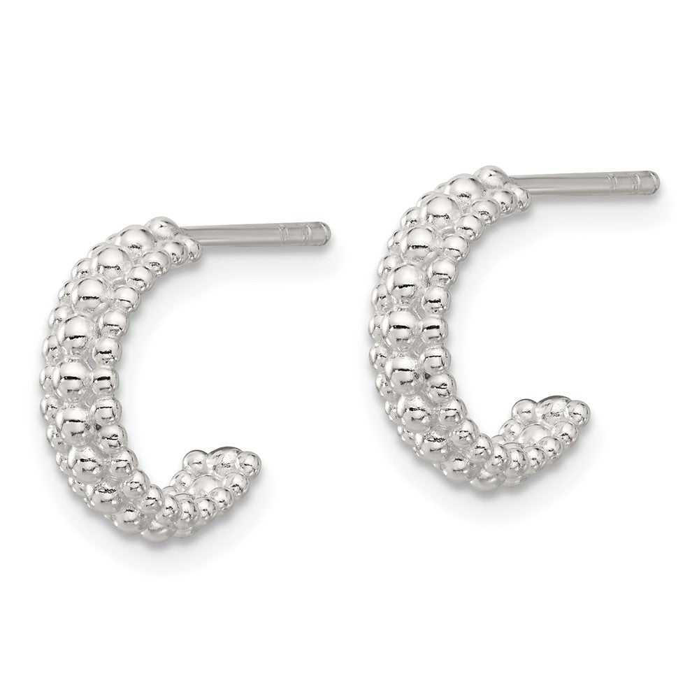 Sterling Silver E-coated Beaded Post Hoop Earrings