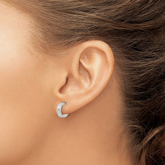 Sterling Silver E-coated Textured Edge Post Hoop Earrings