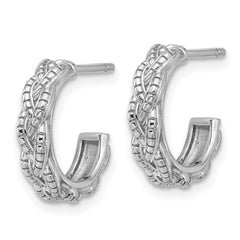 Rhodium-plated Sterling Silver Textured Braided Post Hoop Earrings