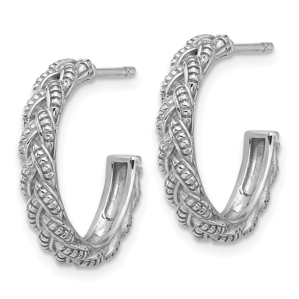 Rhodium-plated Sterling Silver Textured Braided Post Hoop Earrings