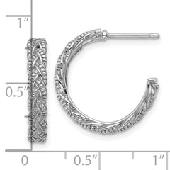 Rhodium-plated Sterling Silver Textured Braided Post Hoop Earrings