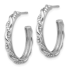Rhodium-plated Sterling Silver Textured Twisted Post Hoop Earrings