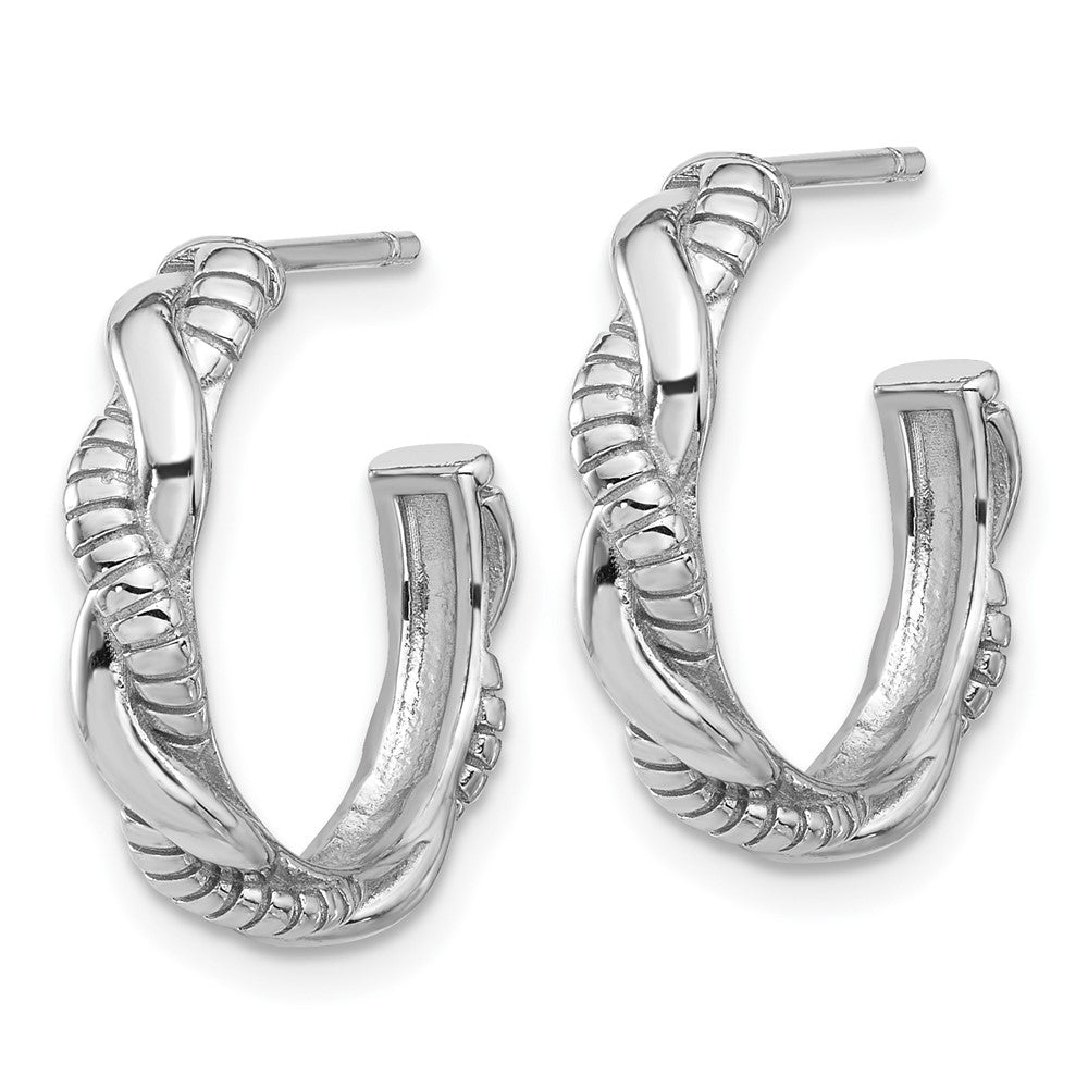 Rhodium-plated Sterling Silver Textured Twisted Post Hoop Earrings