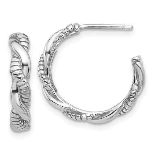 Rhodium-plated Sterling Silver Textured Twisted Post Hoop Earrings