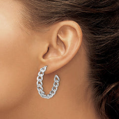 Rhodium-plated Sterling Silver Curb Link Post Hoop Earrings