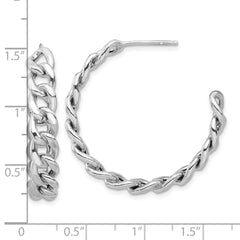 Rhodium-plated Sterling Silver Curb Link Post Hoop Earrings