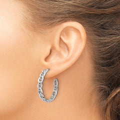 Rhodium-plated Sterling Silver Anchor Link Post Hoop Earrings