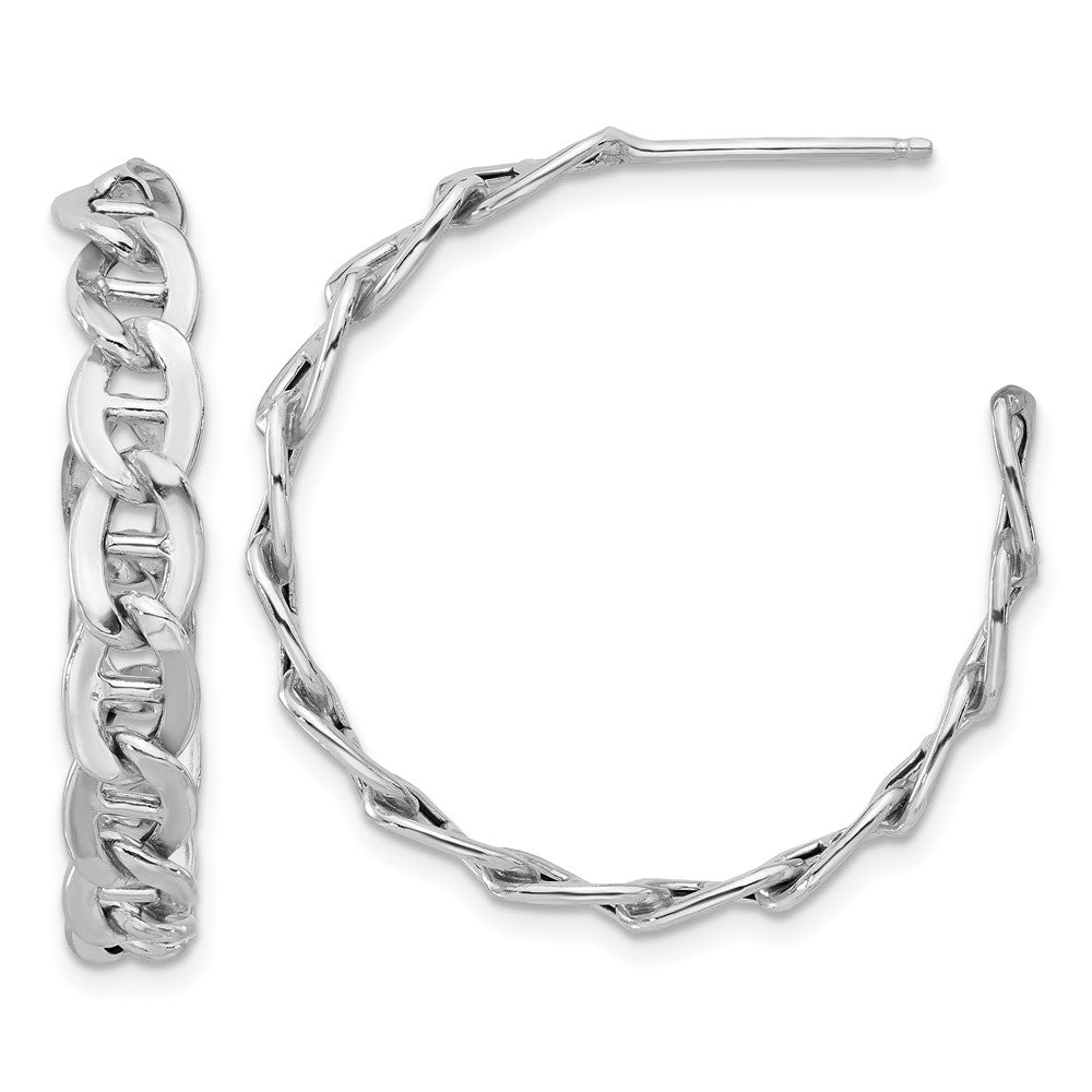 Rhodium-plated Sterling Silver Anchor Link Post Hoop Earrings