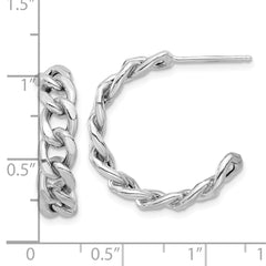 Rhodium-plated Sterling Silver Curb Link Post Hoop Earrings