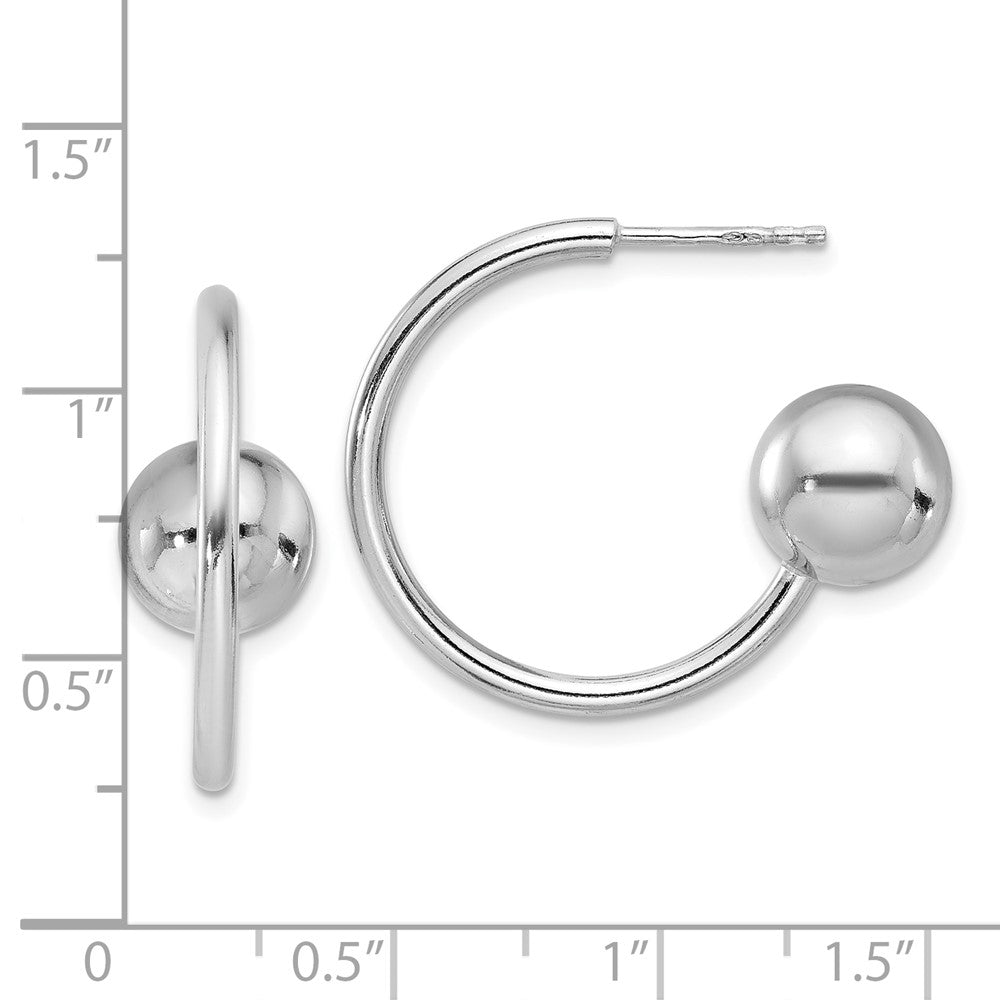 Rhodium-plated Sterling Silver Polished Ball J-Hoop Post Earrings