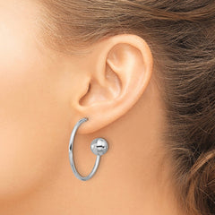 Rhodium-plated Sterling Silver Polished Ball J-Hoop Post Earrings