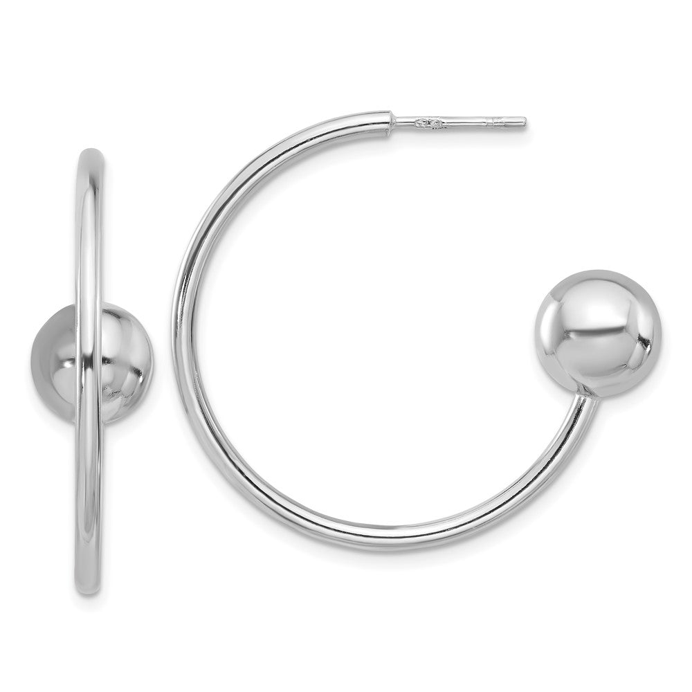 Rhodium-plated Sterling Silver Polished Ball J-Hoop Post Earrings