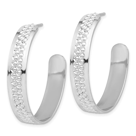 Rhodium-plated Sterling Silver Polished and Textured Hoop Earrings