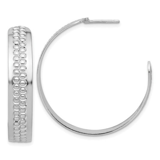 Rhodium-plated Sterling Silver Polished and Textured Hoop Earrings