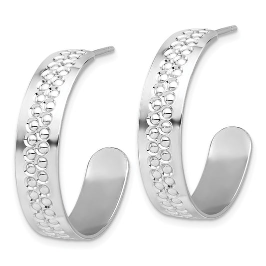 Rhodium-plated Sterling Silver Polished and Textured Hoop Earrings