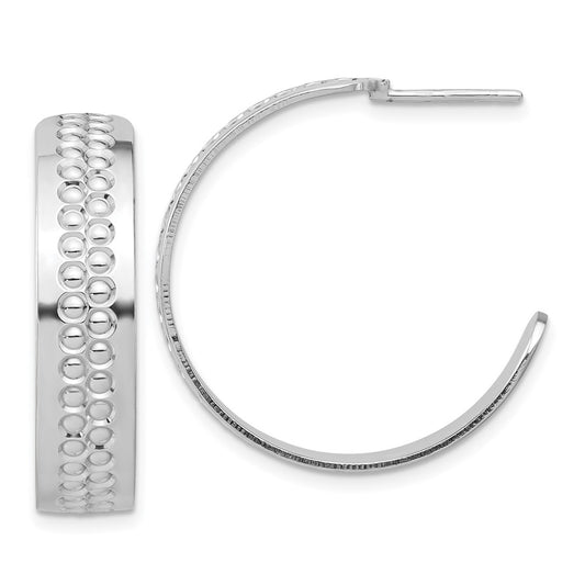 Rhodium-plated Sterling Silver Polished and Textured Hoop Earrings