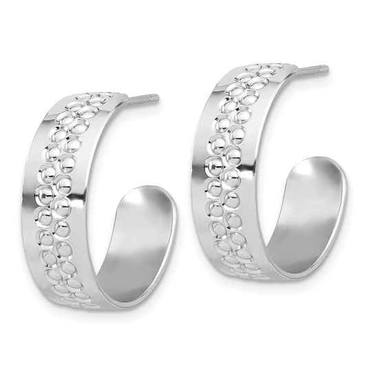 Rhodium-plated Sterling Silver Polished and Textured Hoop Earrings