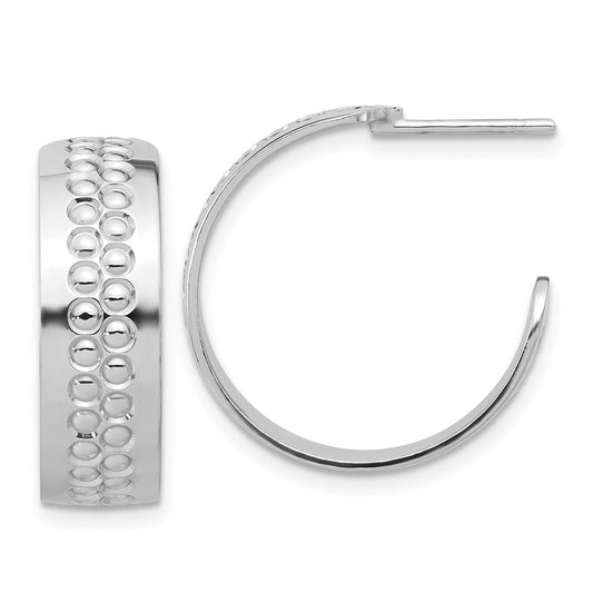 Rhodium-plated Sterling Silver Polished and Textured Hoop Earrings