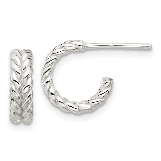 Sterling Silver E-coated Braided Post Hoop Earrings