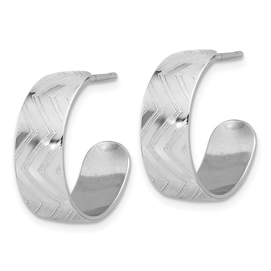 Rhodium-plated Sterling Silver Polished and Etched Hoop Earrings