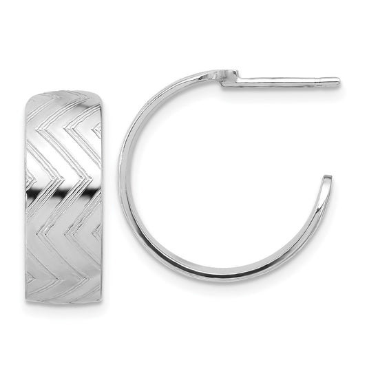 Rhodium-plated Sterling Silver Polished and Etched Hoop Earrings