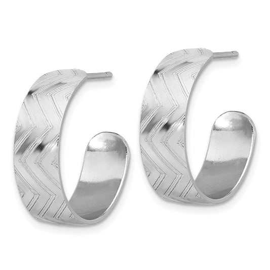 Rhodium-plated Sterling Silver Polished and Etched Hoop Earrings