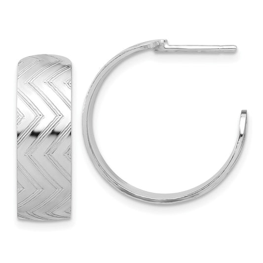 Rhodium-plated Sterling Silver Polished and Etched Hoop Earrings