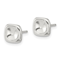 Sterling Silver Polished Wavy Puff Square Post Earrings