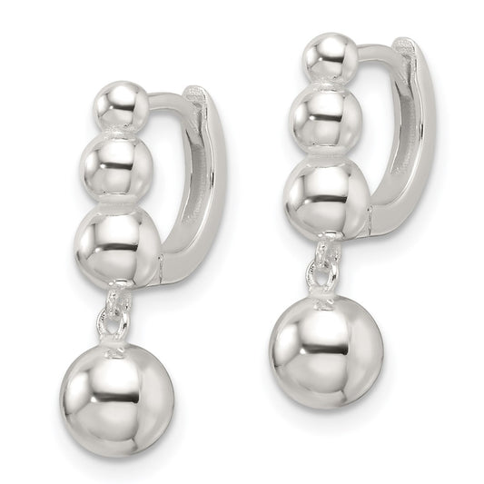 Sterling Silver E-Coating Ball Dangle Hoop Earrings