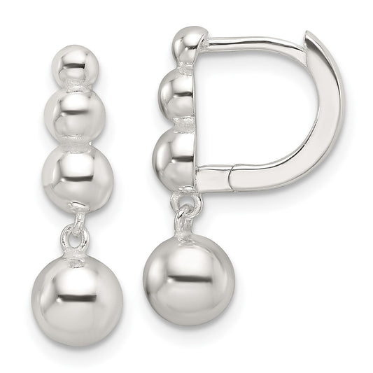 Sterling Silver E-Coating Ball Dangle Hoop Earrings