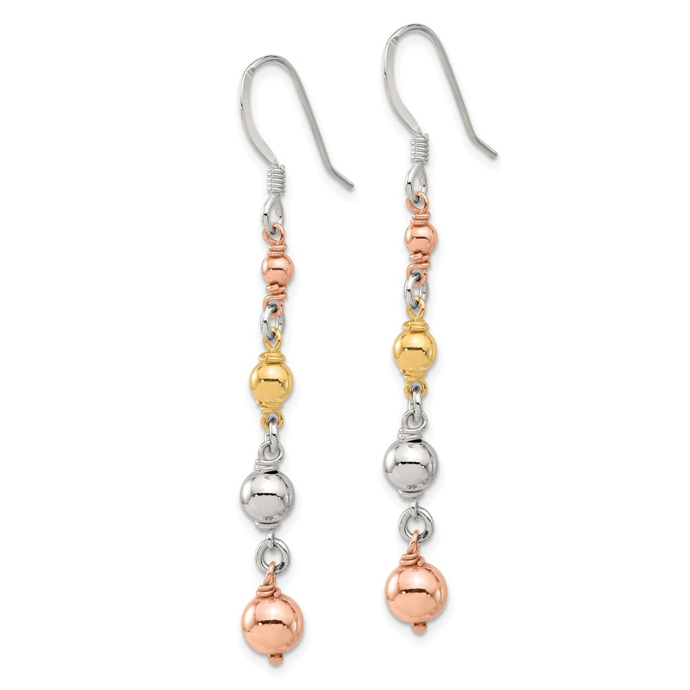 Sterling Silver, Yellow & Rose Gold-plated Beaded Dangle Earrings
