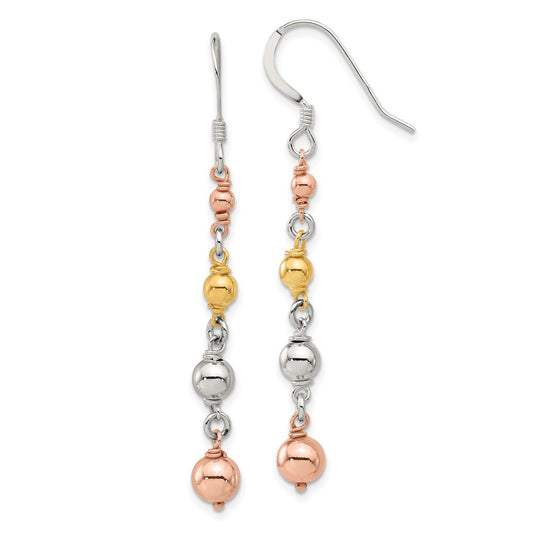 Sterling Silver, Yellow & Rose Gold-plated Beaded Dangle Earrings